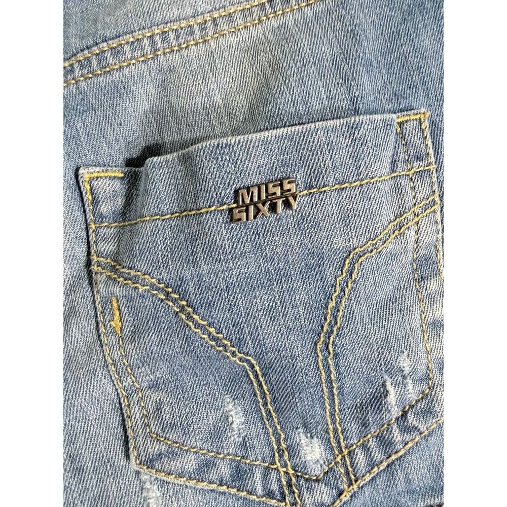 Miss Sixty patched denim shorts light wash blue pink patch low rise size 6 - Picture 6 of 11